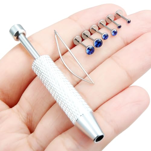Jenxnjsjo F136 Titanium 20/18/16g Earrings Nose Lip Rings Studs Labret Medusa Tragus Helix Conch Cartilage Piercing Jewelry for Women - color: Blue, size: 20g