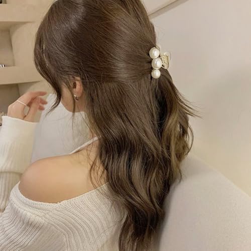 4PCS Mini Pearl Hair Claw Clips,Pearl Hair Claw Horsetail Clips Fashion Hair Accessories for Women and Girls Strong Hold Nonslip