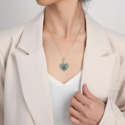 Real Green Jade Pendant Necklace for Women Donut/Heart/Clover/Teardrop/Rose/Lotus Flowers Genuine Jadeite Jewelry with Gold Plated 925 Sterling Silver Chain - style: Heart with Necklace
