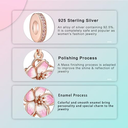 LUXILLA Charms for Bracelets & Necklace 925 Sterling Silver Charms Elephant Happy Birthday Charm Fit for Valentine's Day Mother's Day Jewelry Gift for Women - color: Cherry Blossom Charm