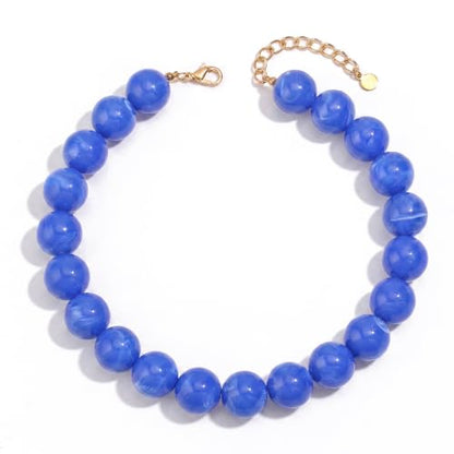 Chunky Beaded Necklace for Women Trendy Boho Collar Statement Necklace Large Round Resin Beads Choker Necklaces Summer Beach Jewelry Gifts - color: Royal Blue