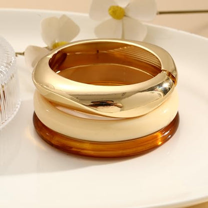 Chunky Gold Bangle Bracelets for Women, 14k Gold Plated Dainty Cuff Stackable Bangles Set, Trendy Bracelet Stack Fashion Jewelry Gifts - color: 09-GOLD