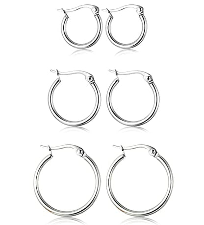 Jstyle Stainless Steel Hoop Earrings for Women Hypoallergenic Hoops Stack | Earrings for Sensitive Ears, Secure Click Clasps, Silver/Gold/Rose Gold, 10mm 15mm 20mm Small Medium Large Loop Earrings Set - size: 20 millimeters