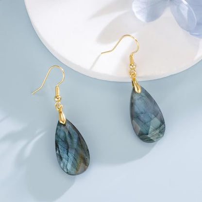 SELOVO Teardrop Fishhook Dangle Drop Earrings for Women Crystal Earring - color: Grayish blue-Gold Color Hook