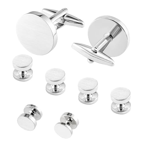 Cufflinks for Men and Tuxedo Shirt Studs Set with Gift Box Stainless Steel Cuff links - style: Silver