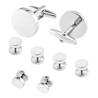 Cufflinks for Men and Tuxedo Shirt Studs Set with Gift Box Stainless Steel Cuff links - style: Silver