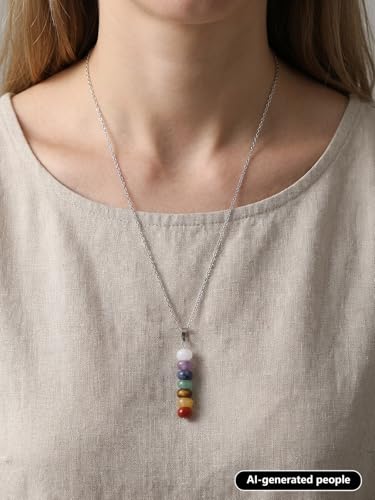 Jovivi Natural 7 Chakras Rondelle Healing Crystals Necklace | Abacus Gemstone beads Pointed Chakra Pendant Necklace for Anxiety Stress Relief Balancing Meditation