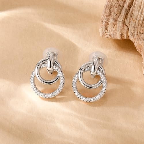 Awinesn Chunky Clip On Earrings for Women Hypoallergenic 14K Gold Plated Knot Link Clip Earrings Geometric Statement Hoop Non Pierced Earrings Jewelry for Women Fashion Trendy Jewelry Gifts - color: big hoop cz-s