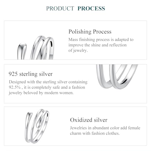 MUNDELL 925 Sterling Silver Simple Multi-layer Leaf Adjustable Ring Green Lucky Leaves Statement Ring for Women Promise Ring Fine Jewelry - color: Silver White