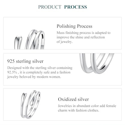 MUNDELL 925 Sterling Silver Simple Multi-layer Leaf Adjustable Ring Green Lucky Leaves Statement Ring for Women Promise Ring Fine Jewelry - color: Silver White