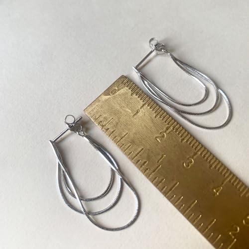 Tassel Earrings for Women Gold Plated Silver Chain Earrings Dainty Minimalist Dangle Drop Studs - color: F-Silver with Three Chains