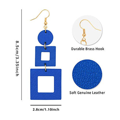 KINIVA Leather Dangle Earrings for Women Trendy, Lightweight Leaf Circle Lightning Earrings Drop, Jewelry Gifts for Women - color: 38 Blue