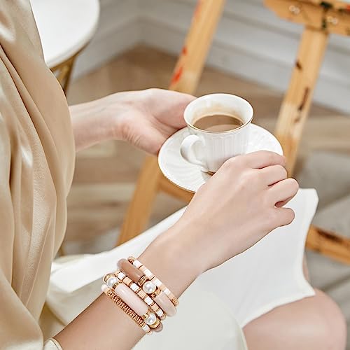GOOJIDS Simple Beaded Gold Plated Bangles Bracelet Chunky Bamboo Tube Curved Stacking Clear Acrylic Colorful Beads Stretchable Gold Plated Bracelets Set For Women - color: A-A2 Grey Set