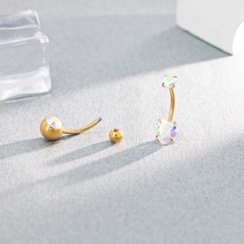 2pcs 14k Gold Filled Belly Button Rings, 14G 8mm/10mm/12mm Threaded Barbell Belly Button Piercing, Navel Ring Piercing Jewelry - color: 14K GF-2pcs-AB Heart CZ-12mm