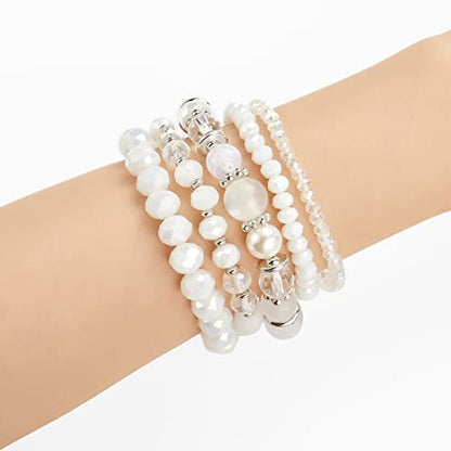 Noessla Beaded Boho Stretch Bracelet Colorful Stackable Crystal Beads Bracelets Trendy Costume Jewelry Mothers Day Gifts for Women - color: 21-White