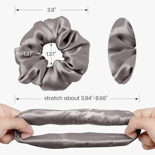 LILYSILK Silk Hair Scrunchies/Ties for Frizz & Breakage Prevention, 100% Mulberry, No Damage, Elastic ponytail Holders, 1Pc, Deep Grey - color: Deep Grey