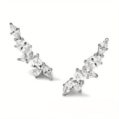 1 Pair Marquise Zirconia Ear Climber Stud Earrings for Women Daily Casual Clip Earrings Jewelry - color: Silver