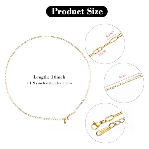 YOUBEIYEE 10pcs Dainty Gold Plated Paperclip Chain Necklace for Women | Stainless Steel Jewelry Chain Necklace Bulk - color: Gold, size: 16inch (2.5x6.5mm)