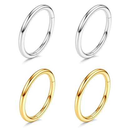 Nose Rings 20G 18G 16G 316L Surgical Steel Hinged Clicker Segment Nose Hoop Helix Cartilage Daith Tragus Sleeper Earrings Body Lip Piercing Jewelry for Women Men 6mm 7mm 8mm 10mm 12mm - style: 13:Silver+Gold-20G*6mm(4pcs)