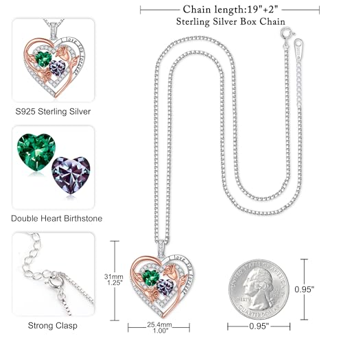 Iefil Birthstone Necklace for Women - Sterling Silver Birthstone Necklace, Anniversary Birthday Gifts for Wife Girlfriend Mom - color: 05-06-May-Jun Birthstone