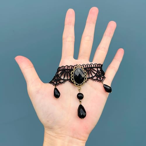 Millennials In Motion Lace Choker Necklace with Beaded Crystal Drops