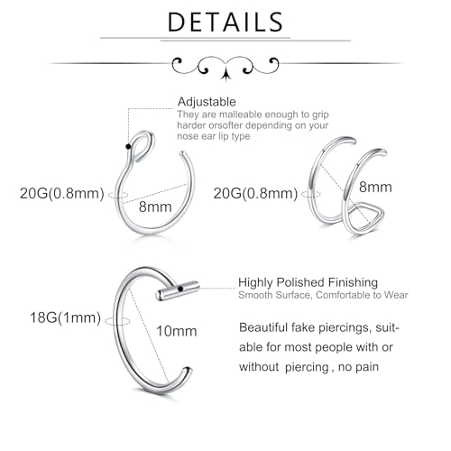 Zolure Fake Piercing Fake Eyebrow Ring Fake Lip Labret Studs Replacement Balls Spike with 100pcs Sticker Non-Piercing Body Jewelry - color: Mix Color #1