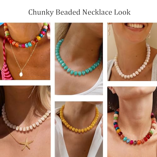 Beaded necklace for Women Boho Bead Gemstone Chunky Necklace Big Bead Necklace Fashion Trendy Summer Necklaces Jewelry Gifts - color: Mint-Green Beaded