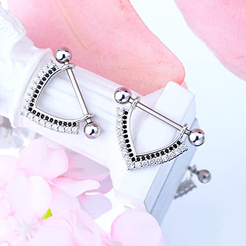 Teardrop Nipple Shield Rings 316L Stainless Steel Nipple Piercing Jewelry 14g Nipple Retainer Barbells Body Piercing for Women 2pcs Double Clear CZ Paved Nipple Bars