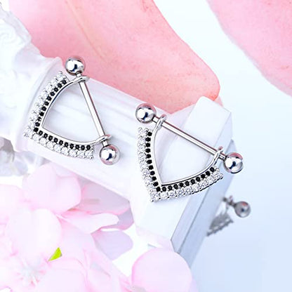 Teardrop Nipple Shield Rings 316L Stainless Steel Nipple Piercing Jewelry 14g Nipple Retainer Barbells Body Piercing for Women 2pcs Double Clear CZ Paved Nipple Bars