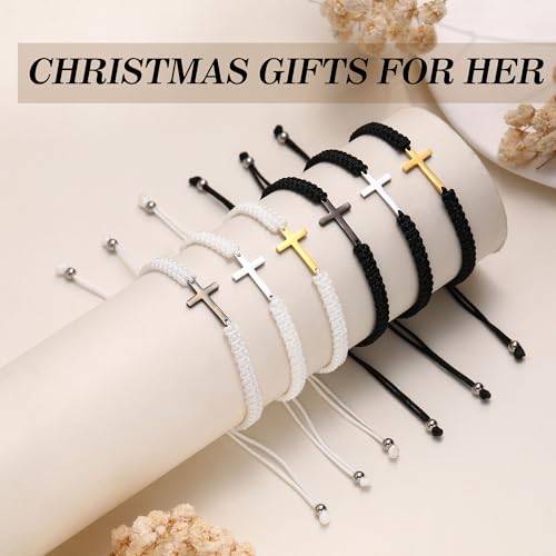 Initial Bracelets for Women Teen Girls Handmade Rope Braided Bracelet for Men Jewelry Birthday Graduation Mother's Day Gifts for Mom Wife Girlfriend Her Friends - style: 9 white-gold cross