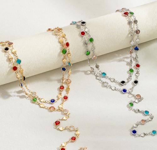 Colorful Crystal Long Necklace for Women Dainty Boho Y-Shaped Color Bead Necklaces Sparkly Rhinestone Pendant Layered Gold Long Chain Choker Good Luck Trend Jewelry Gift Jewelry - color: Cross+Double Silver