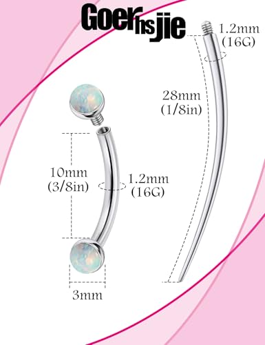 F136 Titanium 16g 6/8/10mm Opal Eyebrow/Rook/Snug/Vertical-Labret/VCH/Snake-Eyes/Anti-Tragus/Christina/Daith/Belly-Button/Bridge/Hood/Surface Curved Barbell Piercing Jewelry for Women Men - color: White, size: 10mm=3/8in