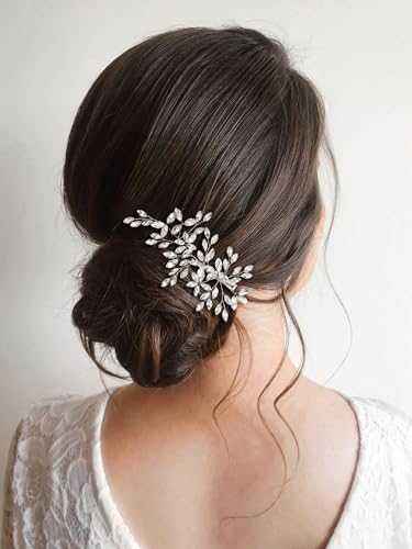 SWEETV Wedding Hair Comb Pieces Bridal Combs Bride Hair Accessories Clip | Rhinestone Hair Pieces Crystal Bridal Side Combs Elegant Wedding Hair Clip Wedding Hair Pieces for Women Girls Bridesmaid - color: Silver-B