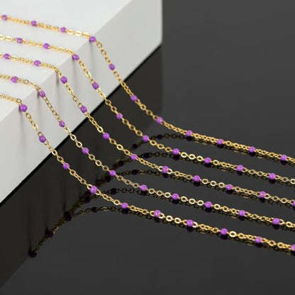 KYUNHOO 5 Meters Gold Stainless Steel Chains for Jewelry Making with Clasps | Purple Enamel Beaded Chain Roll Necklace Bracelet Making Supplies Small Gold Cable Chain Link - color: Gold-Purple-2mm