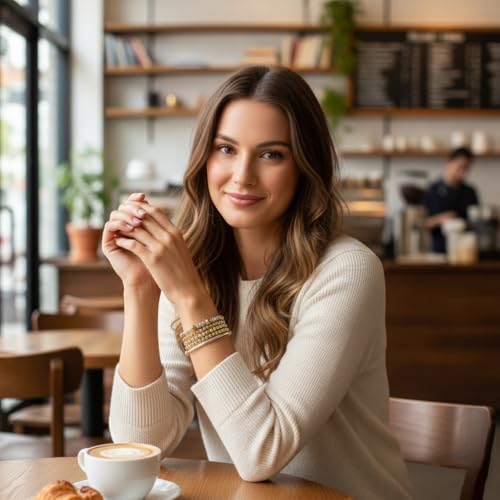 14K Gold Plated Beaded Bracelets Stack Set for Women,Stretch Boho Ball Jewelry Friendship Trendy - color: Silver gold