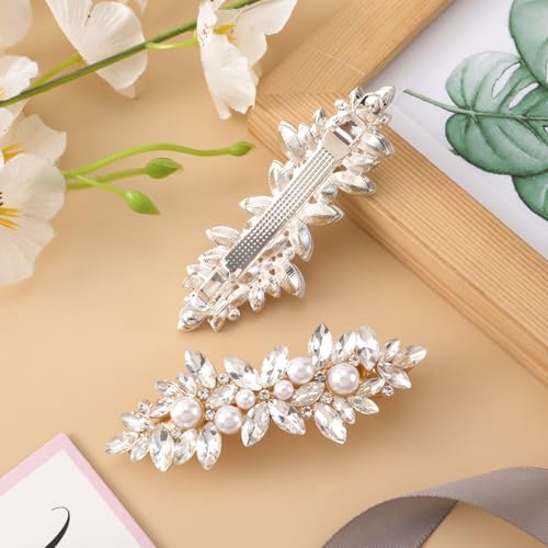 Joez Wonderful 2 Pcs Rhinestone Hair Clips, Pearl Bridal Hair Accessories for Women, Sparkly Crystal Hair Pins, Fancy Flower Hair Barrettes for Wedding, Bride (Gold, Silver) - color: Pearl (Gold, Silver)