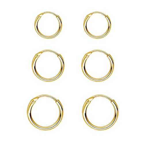 EPIRORA Silver Hoop Earrings- Cartilage Endless Small Hoop Earrings Set for Women Men, 3 Pairs of Hypoallergenic 925 Sterling Silver Tragus Earrings Nose Lip Rings - color: 3 Pairs(10/12/14mm)-Gold