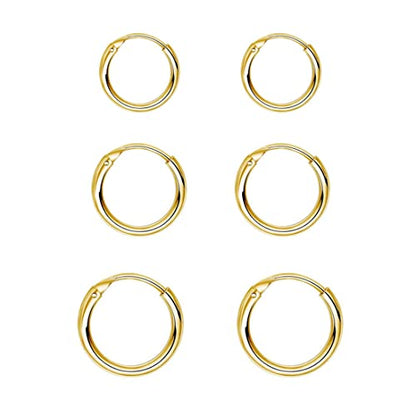 EPIRORA Silver Hoop Earrings- Cartilage Endless Small Hoop Earrings Set for Women Men, 3 Pairs of Hypoallergenic 925 Sterling Silver Tragus Earrings Nose Lip Rings - color: 3 Pairs(10/12/14mm)-Gold