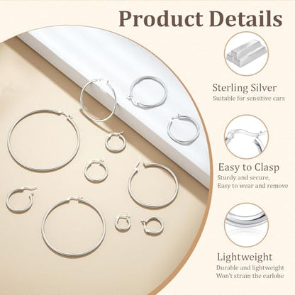 JIAYIQI Sterling Silver Hoop Earrings 18K White Gold Plated Silver Circle Endless Earrings Hoops Jewelry Lightweight Hoop Earring for Women Diameter 10,14,16,18,20,25,30,35,40,50,60mm - style: Silver-20mm