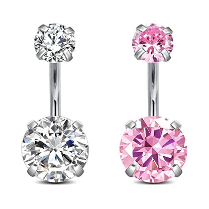 FECTAS 14g Belly Button Rings Surgical Steel CZ Petite Navel Ring for Women Body Piercing Jewelry Petite select Barbell Len 6mm 8mm 10mm 12mm 14mm Silver - style: silver4-2pcs-8mm bar