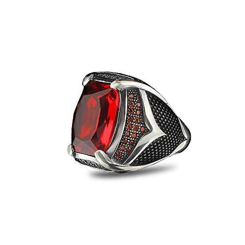 Vintage Style Ring, Large Gemstone, CZ Red Cubic Ziconia, Sterling Silver, Unique Jewelry, Handmade Silver, Rp1877