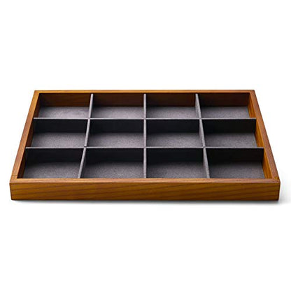 Oirlv Solid Wood Jewelry Tray,Jewelry Drawer Organizer,12 Grid(Grey) | Stackable Design,for Jewelry Necklaces Bracelets and Watches,Organizing and Presentinge Legantly on Dressers&in Dresser - color: Grey 12 grid tray