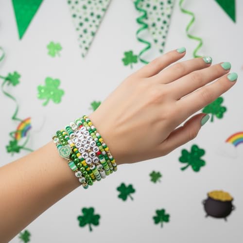 Twinfree Bohemia Beaded Bracelet for Women, Polymer Clay Stretch Bracelets - color: color 60