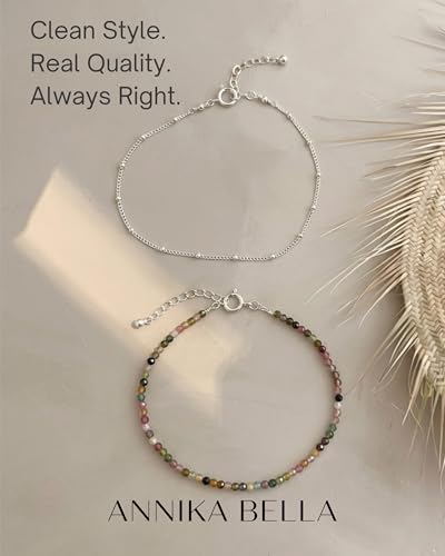 Bracelet Stack for Women, Set of 2 Bracelets, 925 Sterling Silver Satellite Chain, Natural Gemstones Beaded Strand, 6.5"+1" Extender Chain