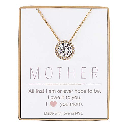 A+O Gift for Mom, Aunt, Grandma - Solitaire Halo Necklace in Gold, Rose Gold, Silver - style: MOTHER, Gold