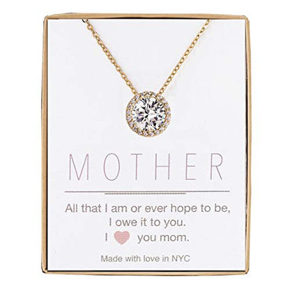 A+O Gift for Mom, Aunt, Grandma - Solitaire Halo Necklace in Gold, Rose Gold, Silver - style: MOTHER, Gold