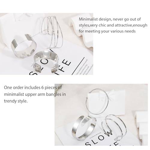 BROCC 6PCS Arm Cuff Jewelry for Women Upper Arm Cuff Bangle | Open Wide Bangle, Irregular Minimalist, Adjustable, Coil Armband Set - color: B