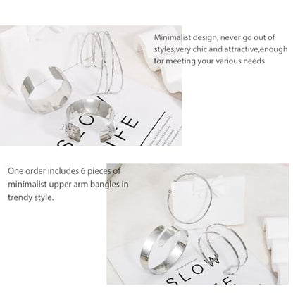 BROCC 6PCS Arm Cuff Jewelry for Women Upper Arm Cuff Bangle | Open Wide Bangle, Irregular Minimalist, Adjustable, Coil Armband Set - color: B