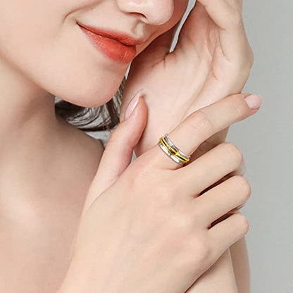 Sariel Cross Fidget Ring for Women - 925 Sterling Silver Spinner Rings Spinning Band Rings Wide Hammered - color: Gold