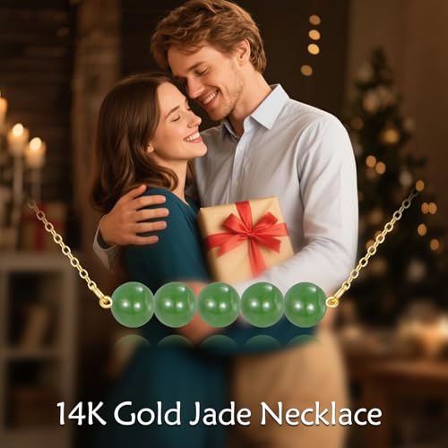 KECHO 14K Real Gold Beads Pendant Necklace Solid Yellow Gold Jewelry Anniversary Birthday Gifts for Women - color: Green Jade 5